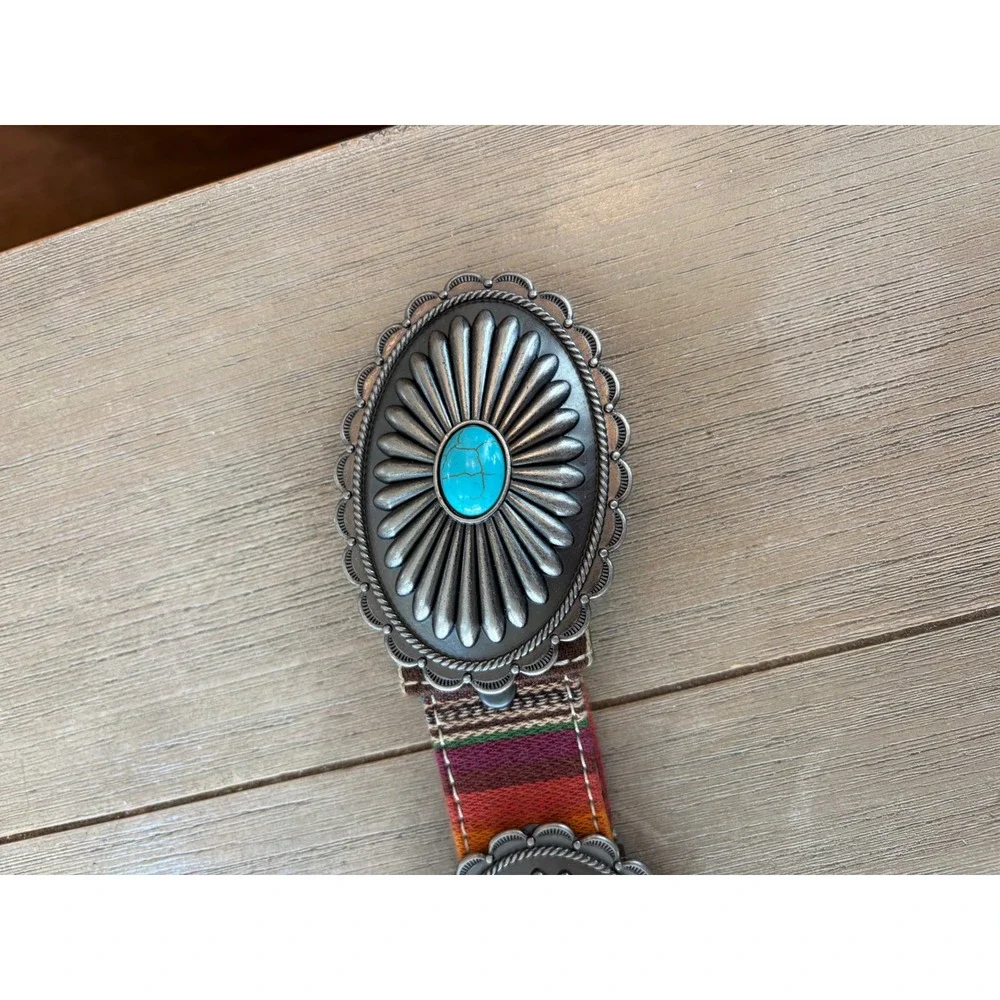 Women's Ariat brown and silver turquoise  serape belt size small - Picture 5 of 8